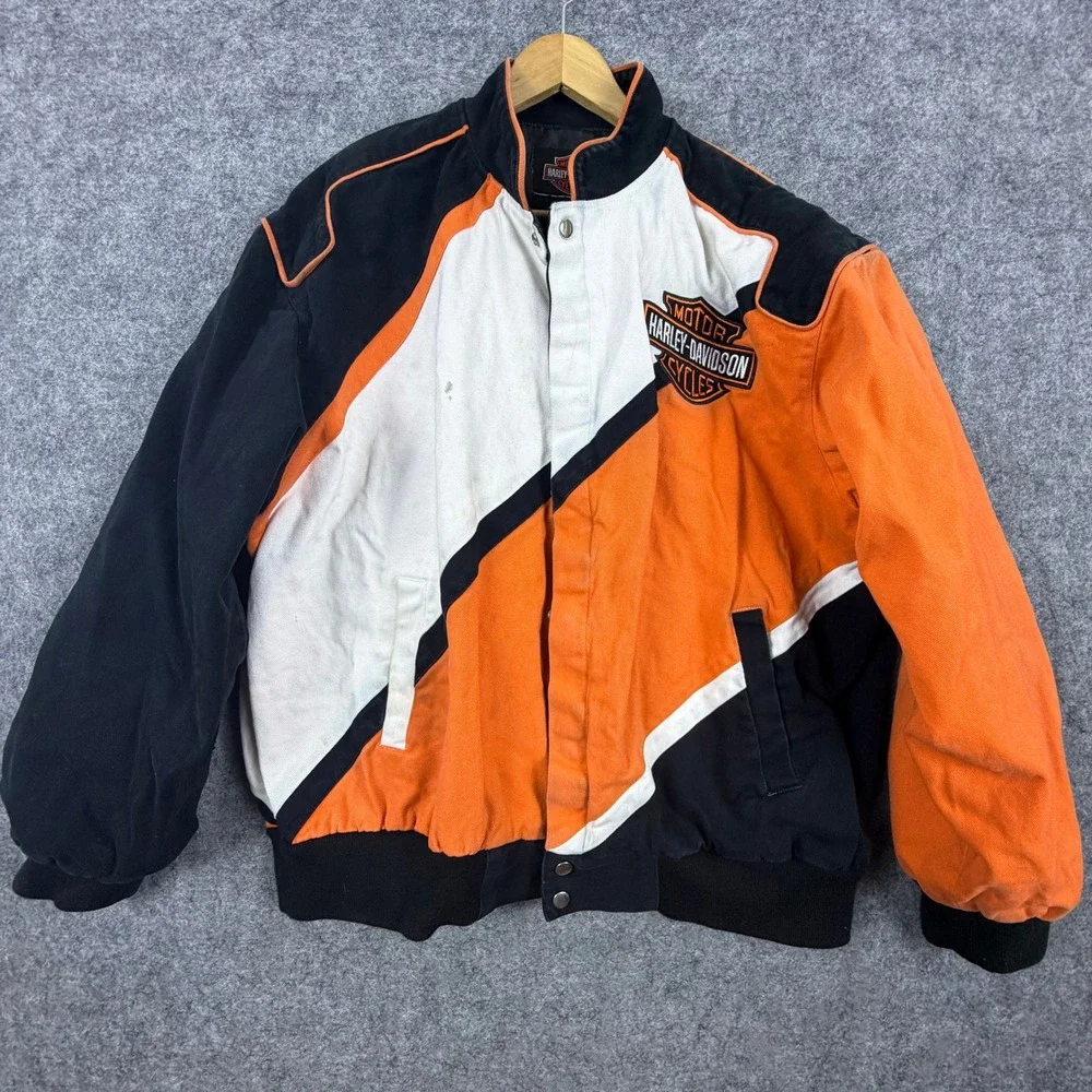 Harley-Davidson Bomber Jacket Mens XL Orange‎ Screamin Eagle Racing Motorcycle